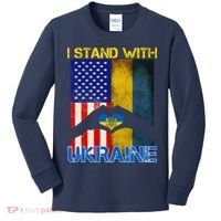 I Stand With Ukraine Heart USA Flag Kids Long Sleeve Shirt thumb 0