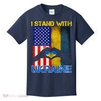 I Stand With Ukraine Heart USA Flag Kids T-Shirt thumb 0