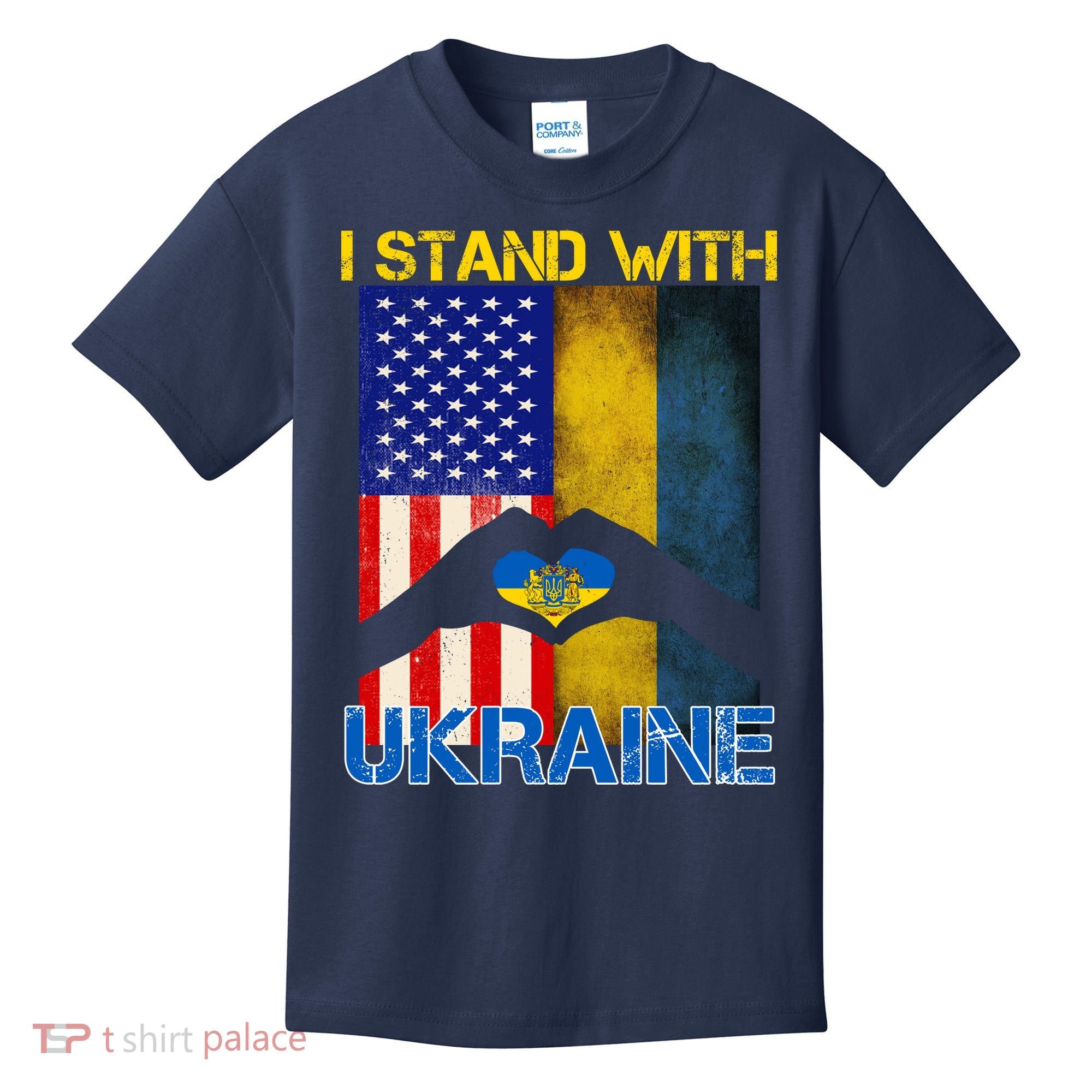 I Stand With Ukraine Heart USA Flag Kids T-Shirt