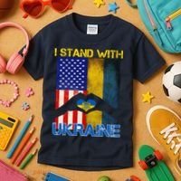 I Stand With Ukraine Heart USA Flag Kids T-Shirt thumb 3