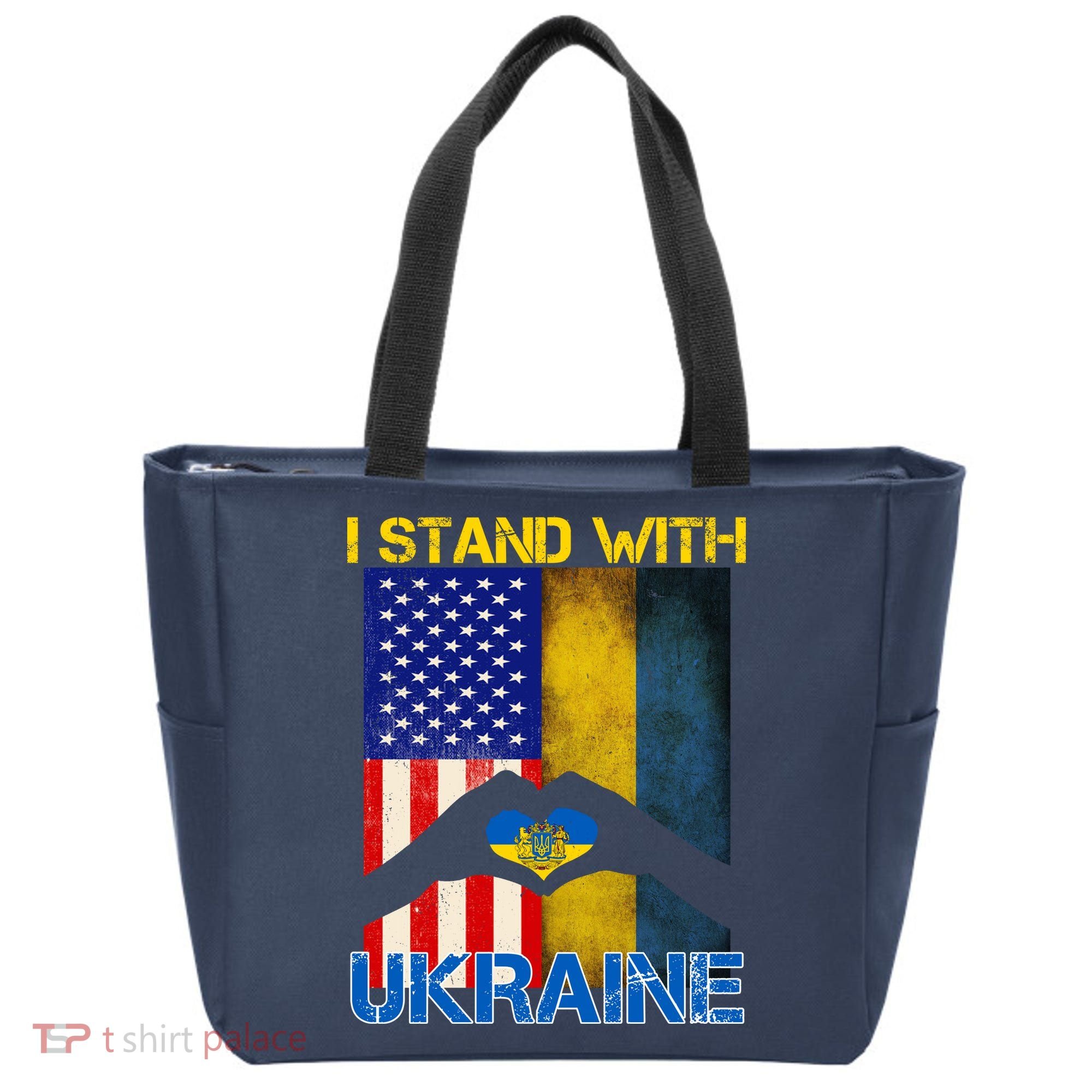 I Stand With Ukraine Heart USA Flag Tote Bag