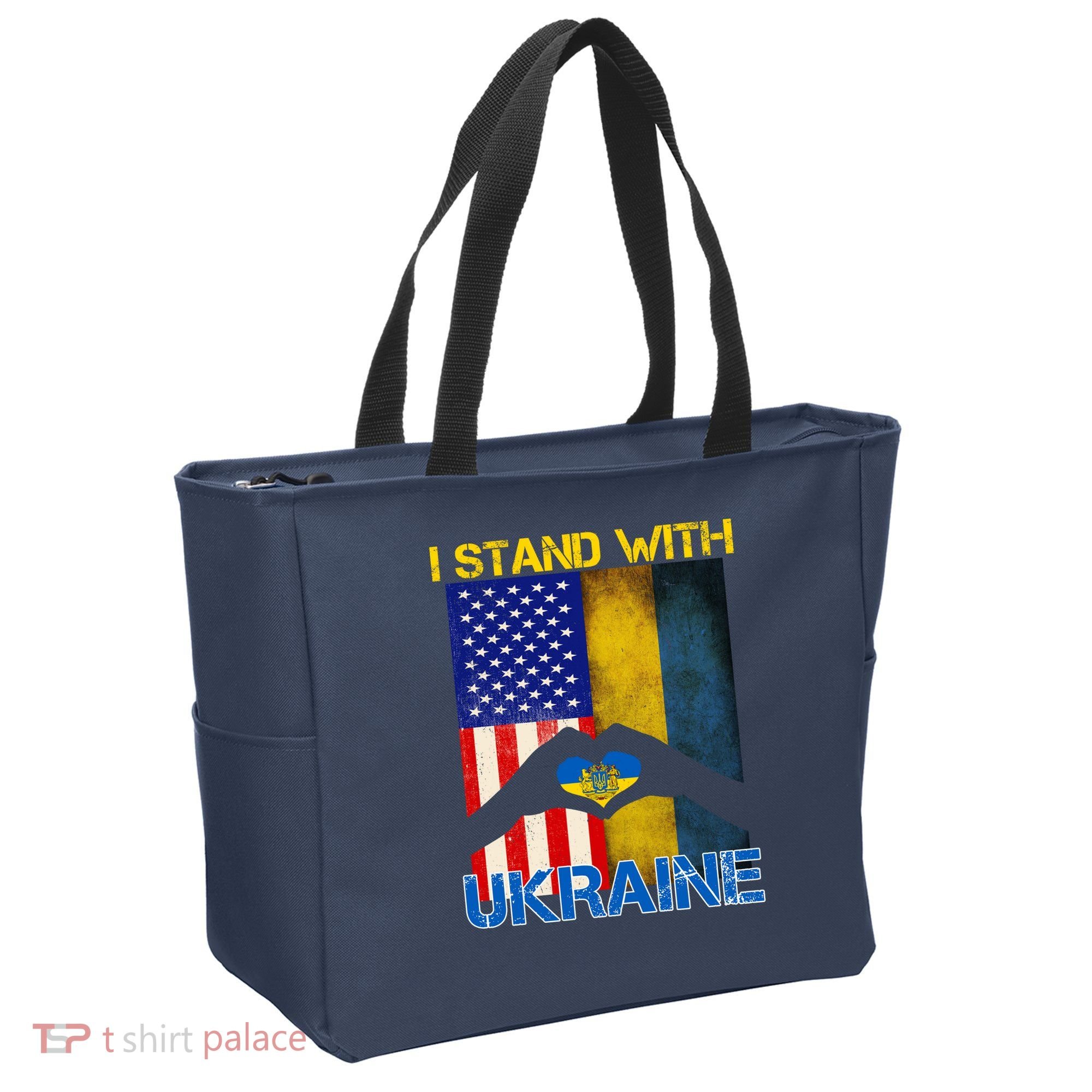 I Stand With Ukraine Heart USA Flag Tote Bag