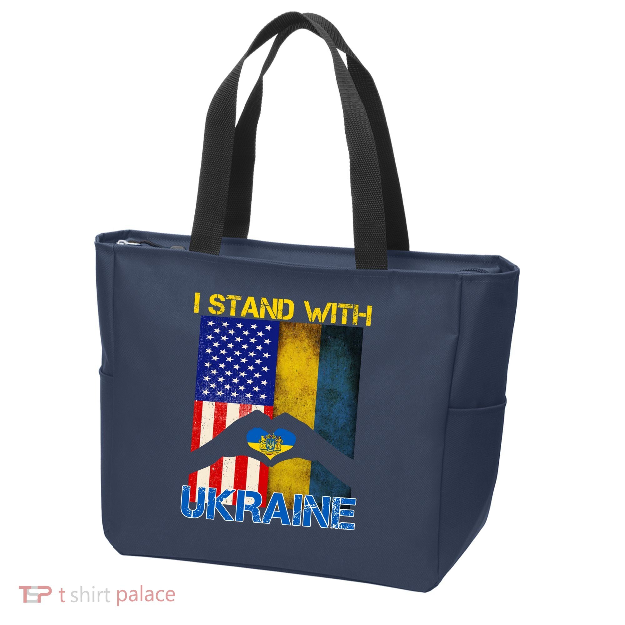I Stand With Ukraine Heart USA Flag Tote Bag