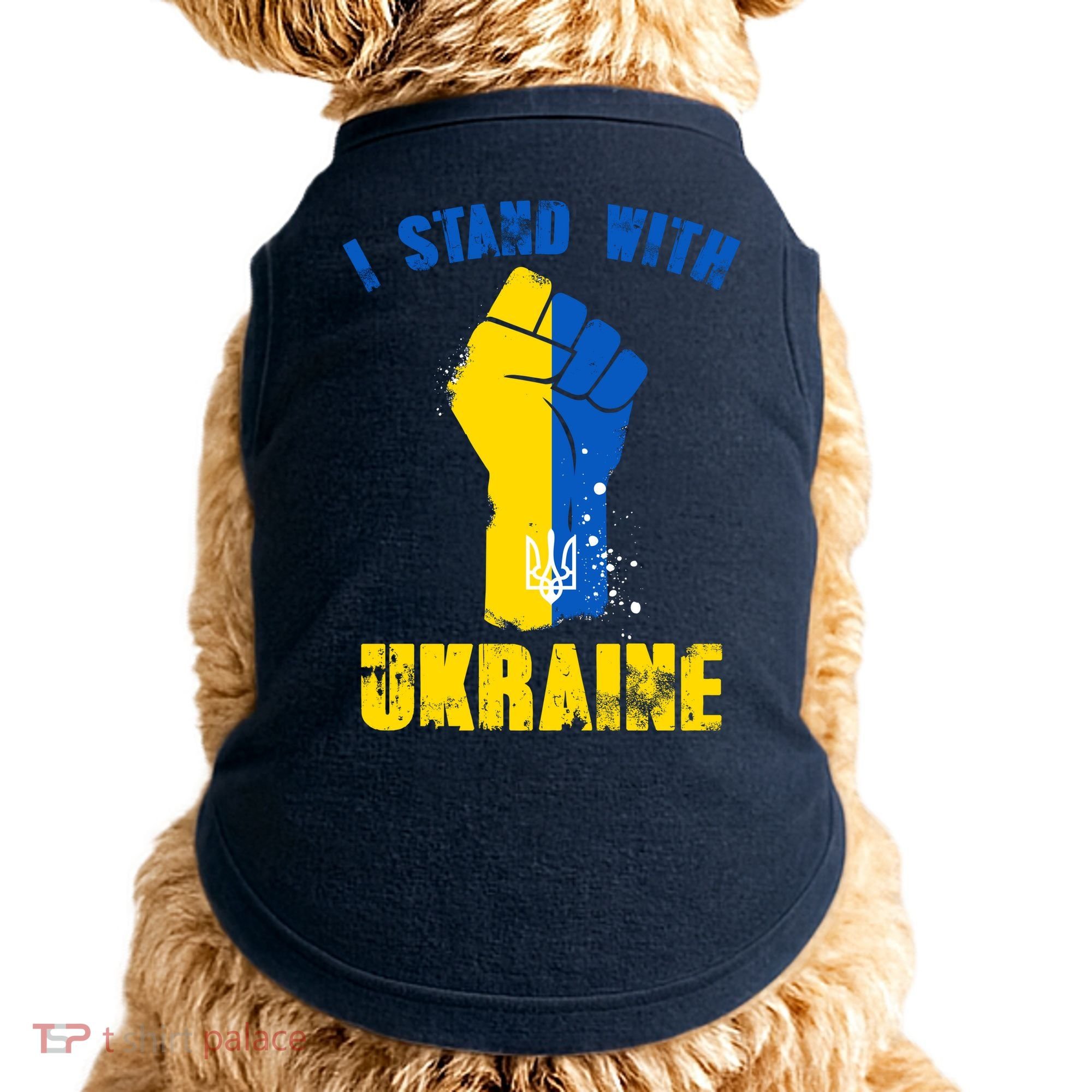 I Stand With Ukraine Fist Trident Support Doggie Tank