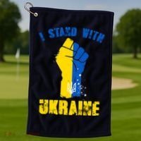 I Stand With Ukraine Fist Trident Support Golf Towel thumb 1