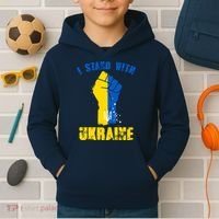 I Stand With Ukraine Fist Trident Support Kids Hoodie thumb 2