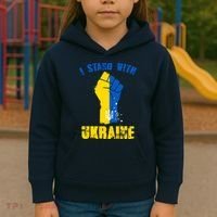 I Stand With Ukraine Fist Trident Support Kids Hoodie thumb 3