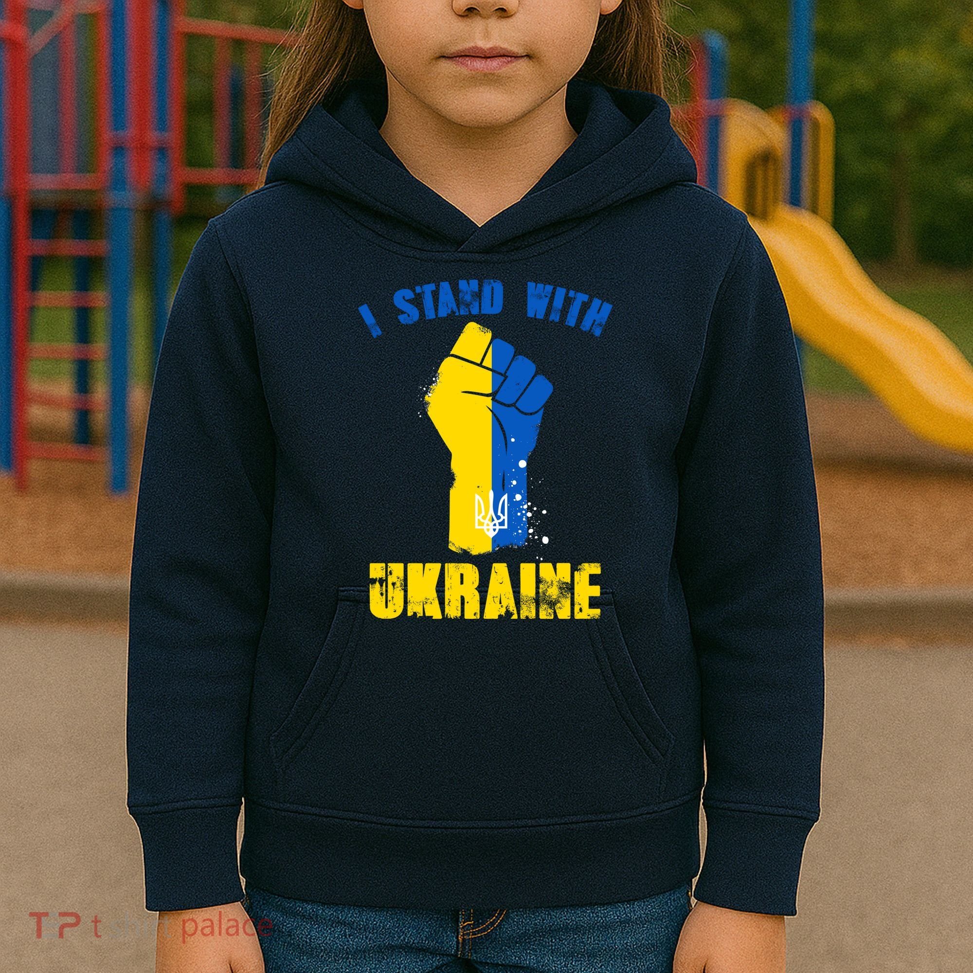 I Stand With Ukraine Fist Trident Support Kids Hoodie