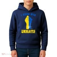 I Stand With Ukraine Fist Trident Support Kids Hoodie thumb 4
