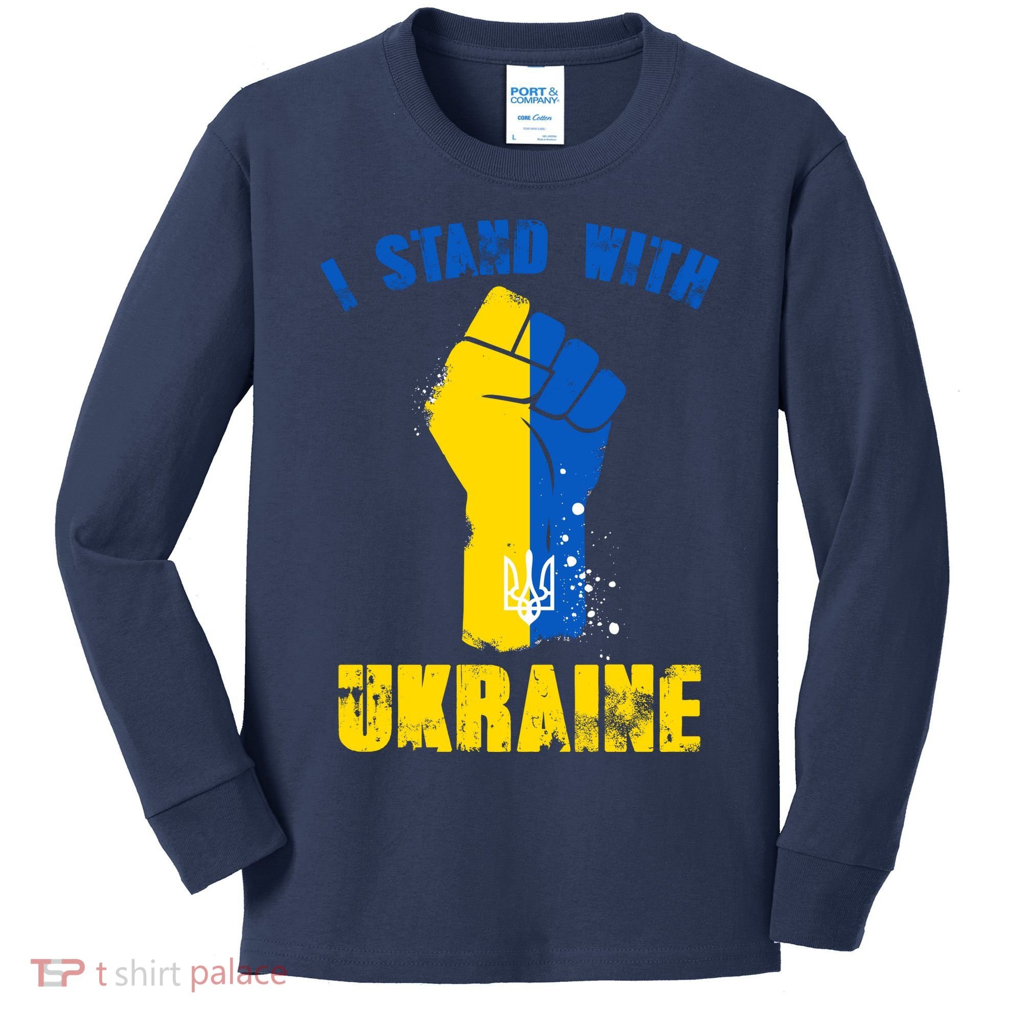 I Stand With Ukraine Fist Trident Support Kids Long Sleeve Shirt