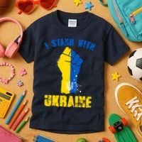 I Stand With Ukraine Fist Trident Support Kids T-Shirt thumb 3