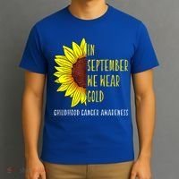 In September Wear Gold Childhood Cancer Awareness Sunflower T-Shirt thumb 3