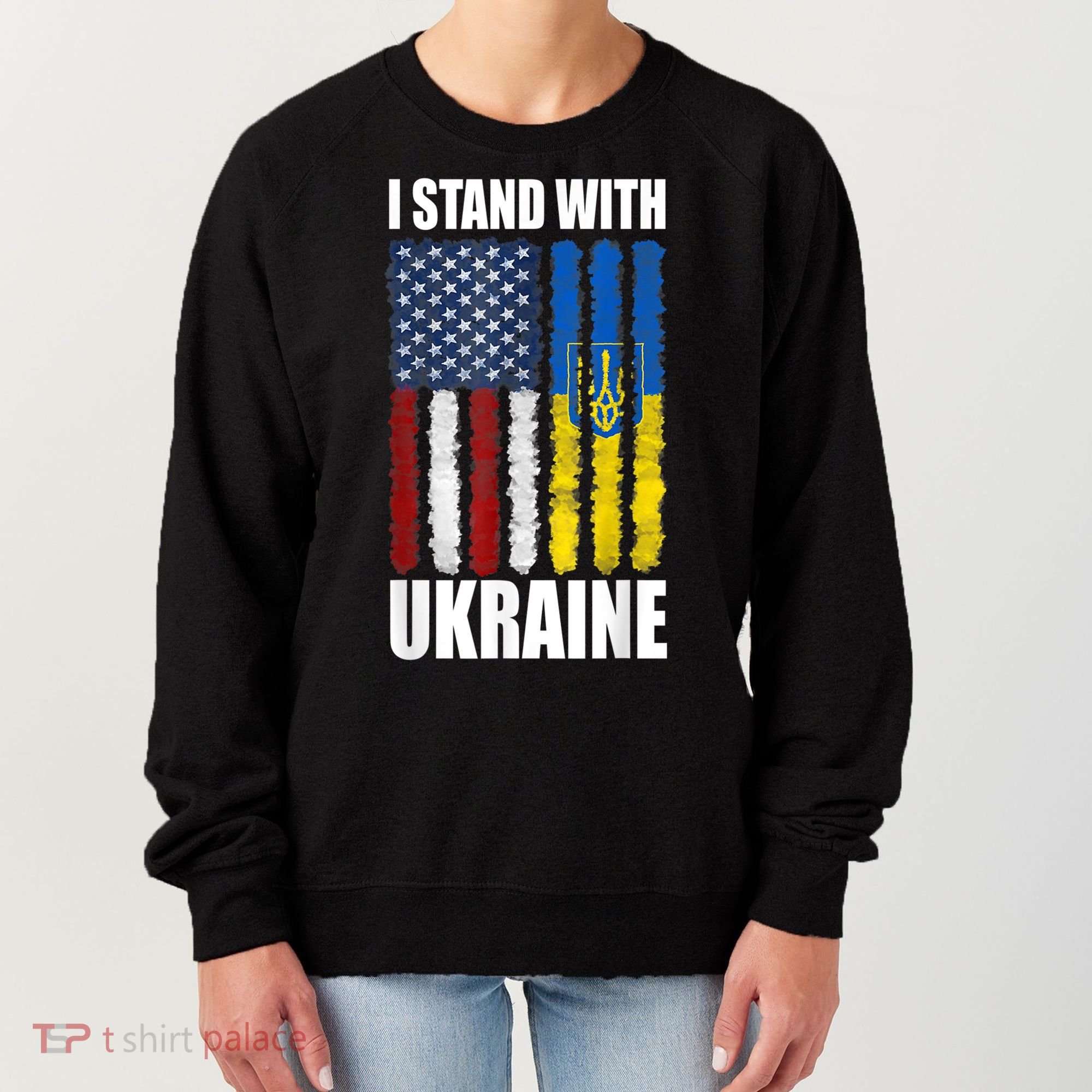 I Stand With Ukraine American Ukrainian Flag Gift Women's Sweatshirt