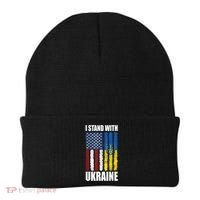 I Stand With Ukraine American Ukrainian Flag Gift Beanie thumb 0