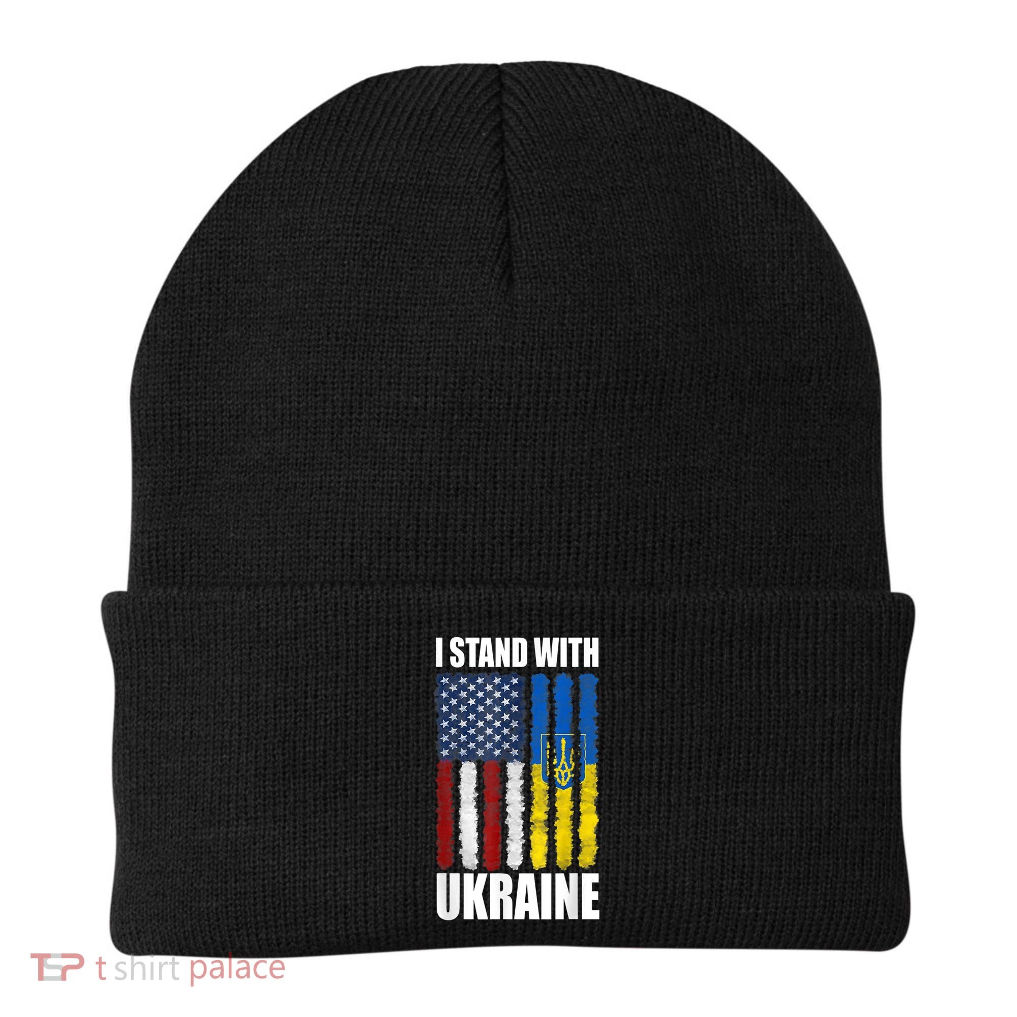 I Stand With Ukraine American Ukrainian Flag Gift Beanie