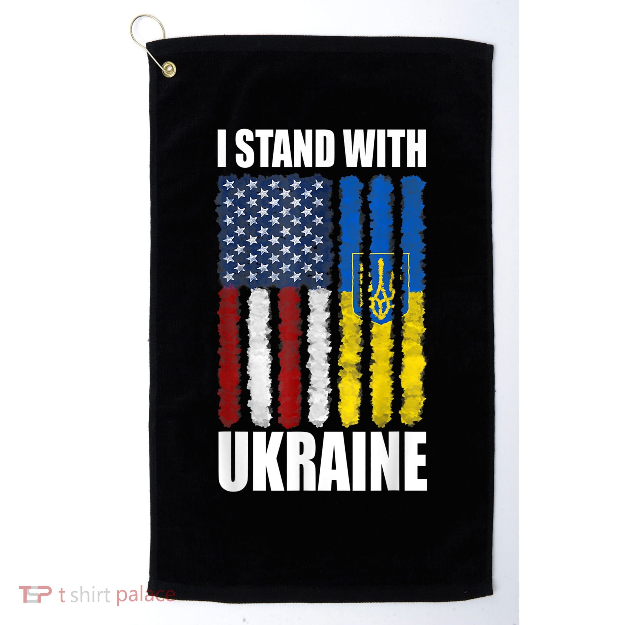 I Stand With Ukraine American Ukrainian Flag Gift Golf Towel