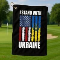 I Stand With Ukraine American Ukrainian Flag Gift Golf Towel thumb 1