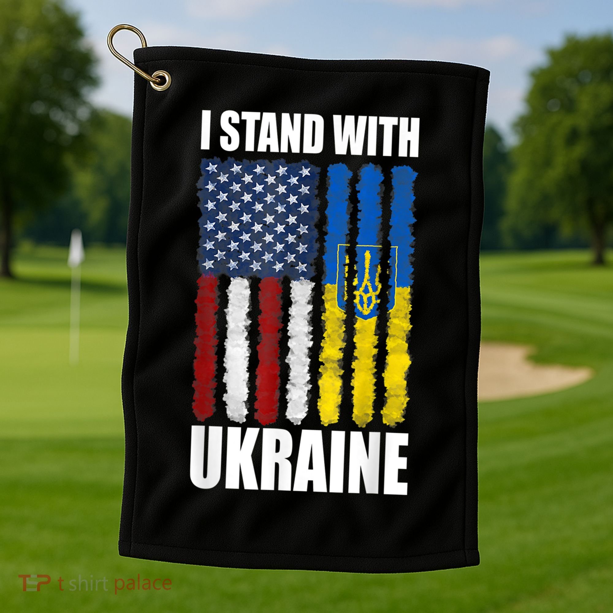 I Stand With Ukraine American Ukrainian Flag Gift Golf Towel