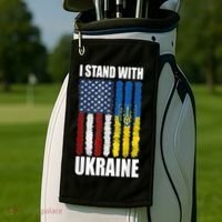 I Stand With Ukraine American Ukrainian Flag Gift Golf Towel thumb 2