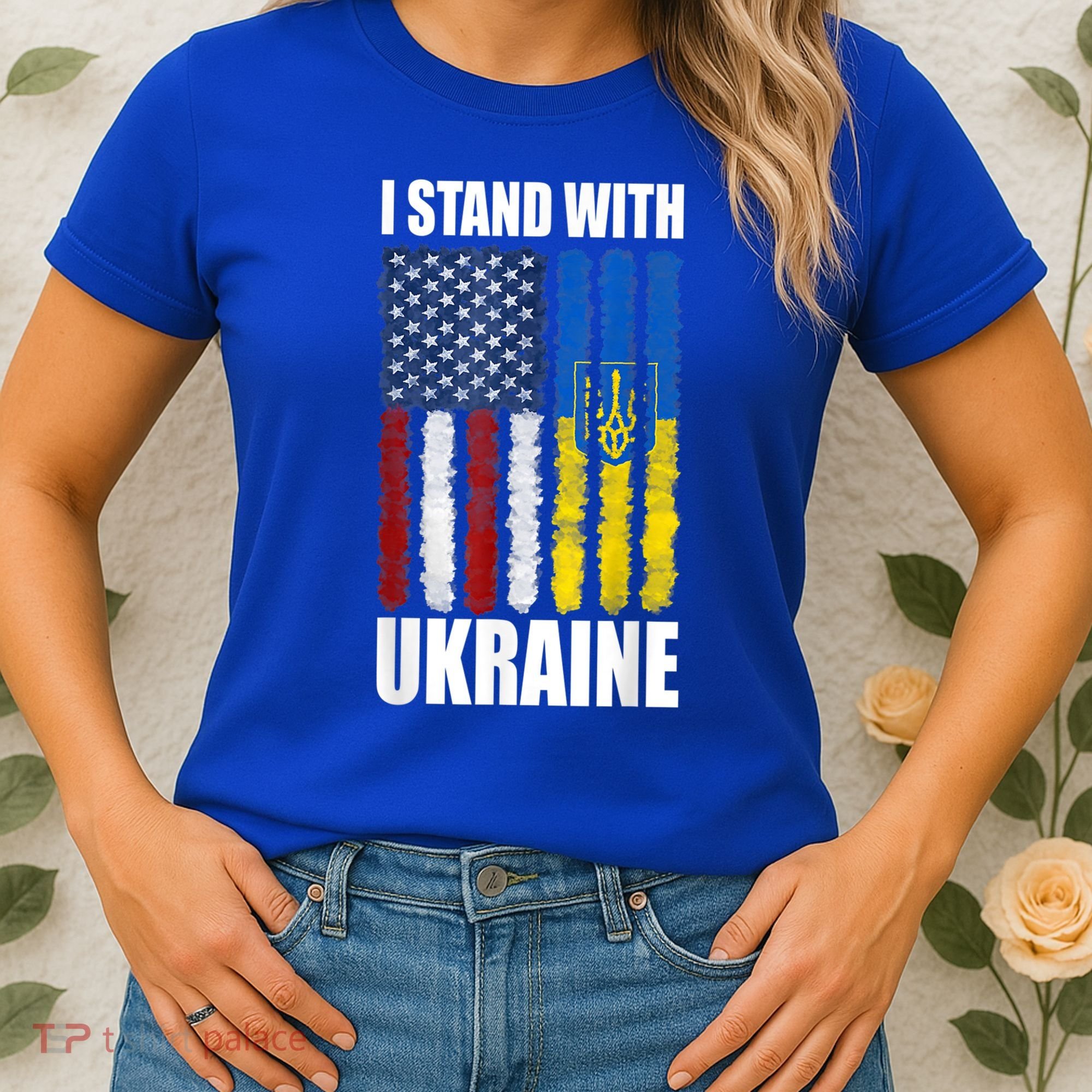 I Stand With Ukraine American Ukrainian Flag Gift Women's T-Shirt