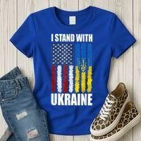 I Stand With Ukraine American Ukrainian Flag Gift Women's T-Shirt thumb 3