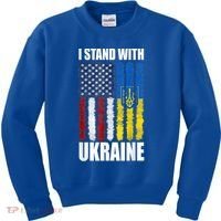 I Stand With Ukraine American Ukrainian Flag Gift Kids Sweatshirt thumb 0