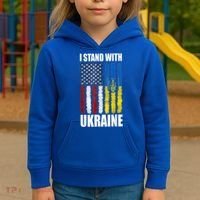 I Stand With Ukraine American Ukrainian Flag Gift Kids Hoodie thumb 3