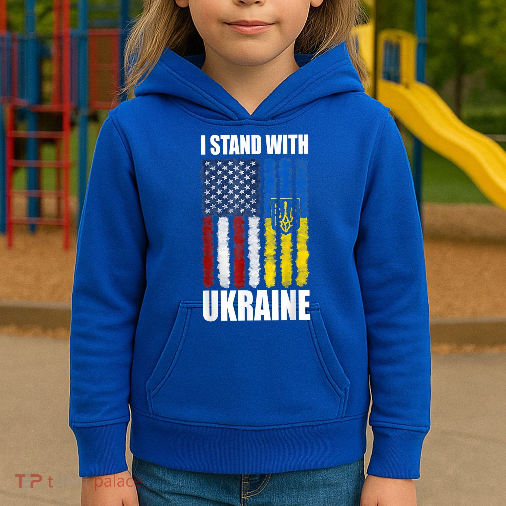 I Stand With Ukraine American Ukrainian Flag Gift Kids Hoodie