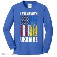 I Stand With Ukraine American Ukrainian Flag Gift Kids Long Sleeve Shirt thumb 0