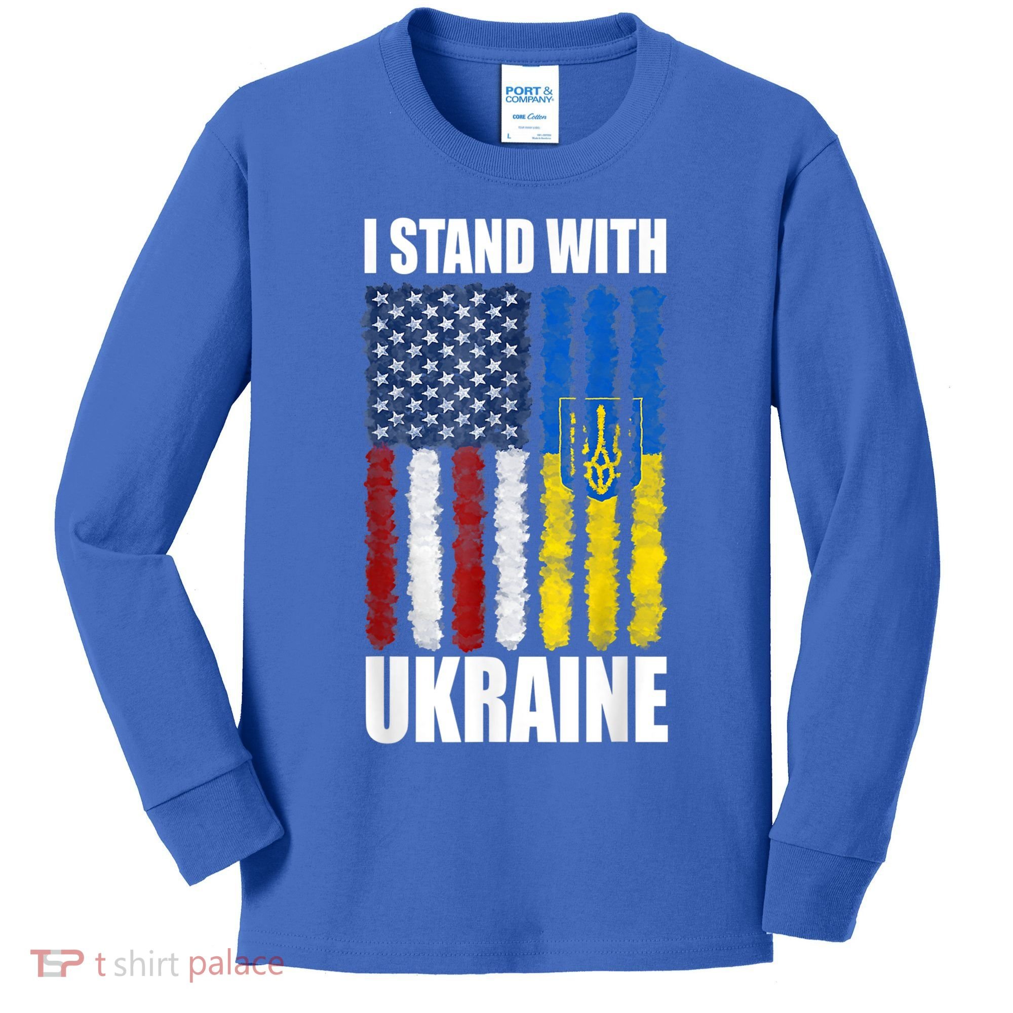 I Stand With Ukraine American Ukrainian Flag Gift Kids Long Sleeve Shirt