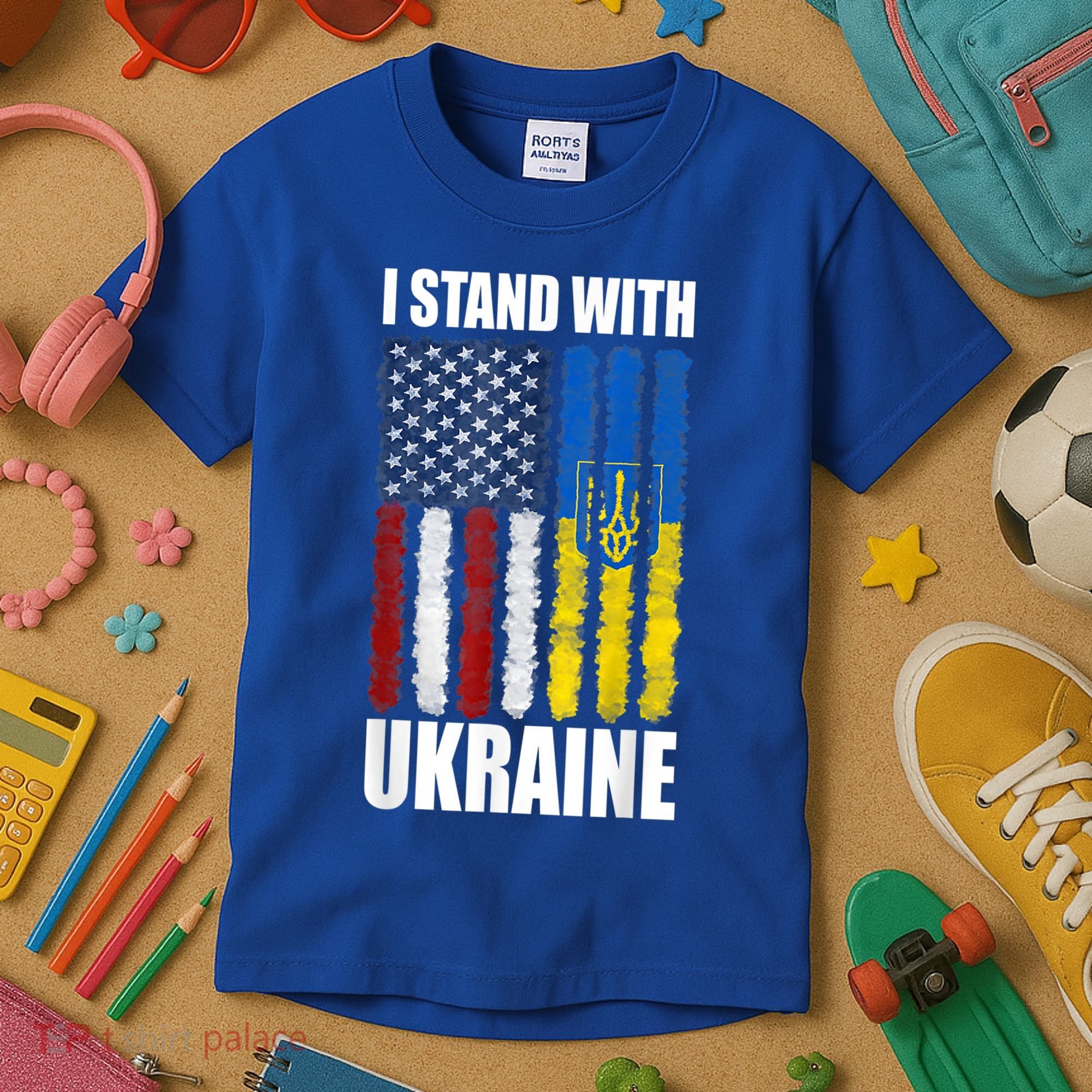 I Stand With Ukraine American Ukrainian Flag Gift Kids T-Shirt