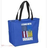 I Stand With Ukraine American Ukrainian Flag Gift Tote Bag thumb 2