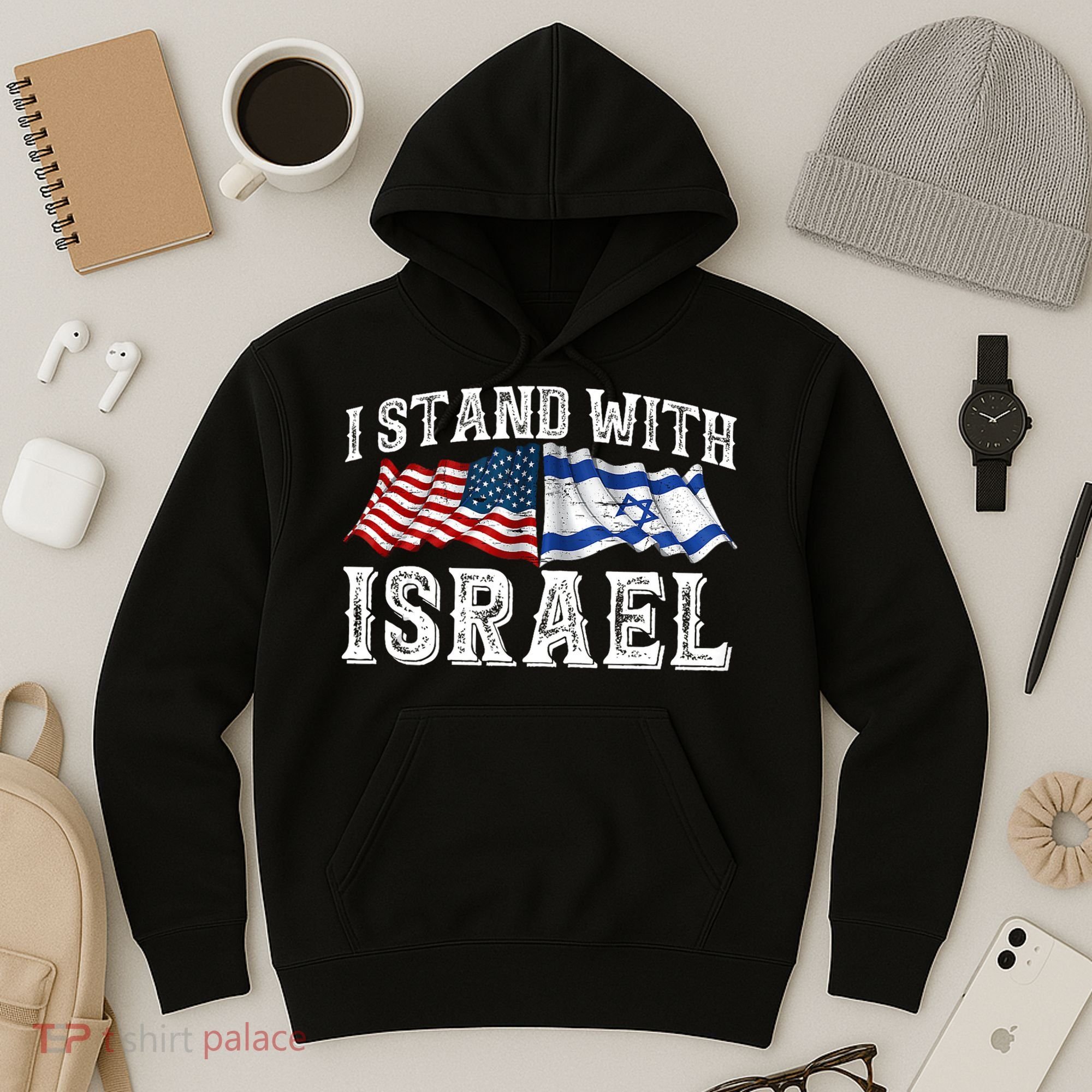 I Stand With Israel American Flag Hoodie