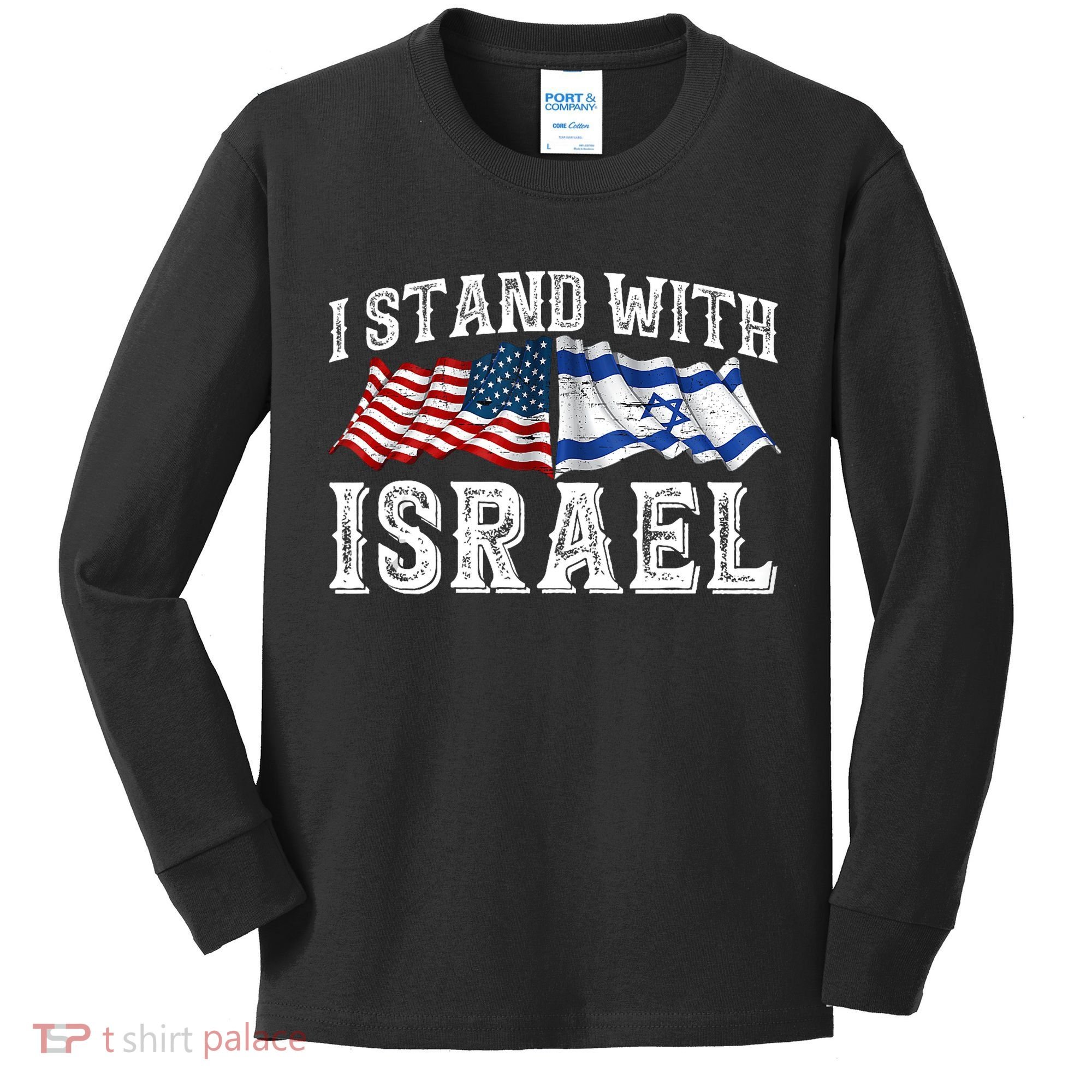 I Stand With Israel American Flag Kids Long Sleeve Shirt
