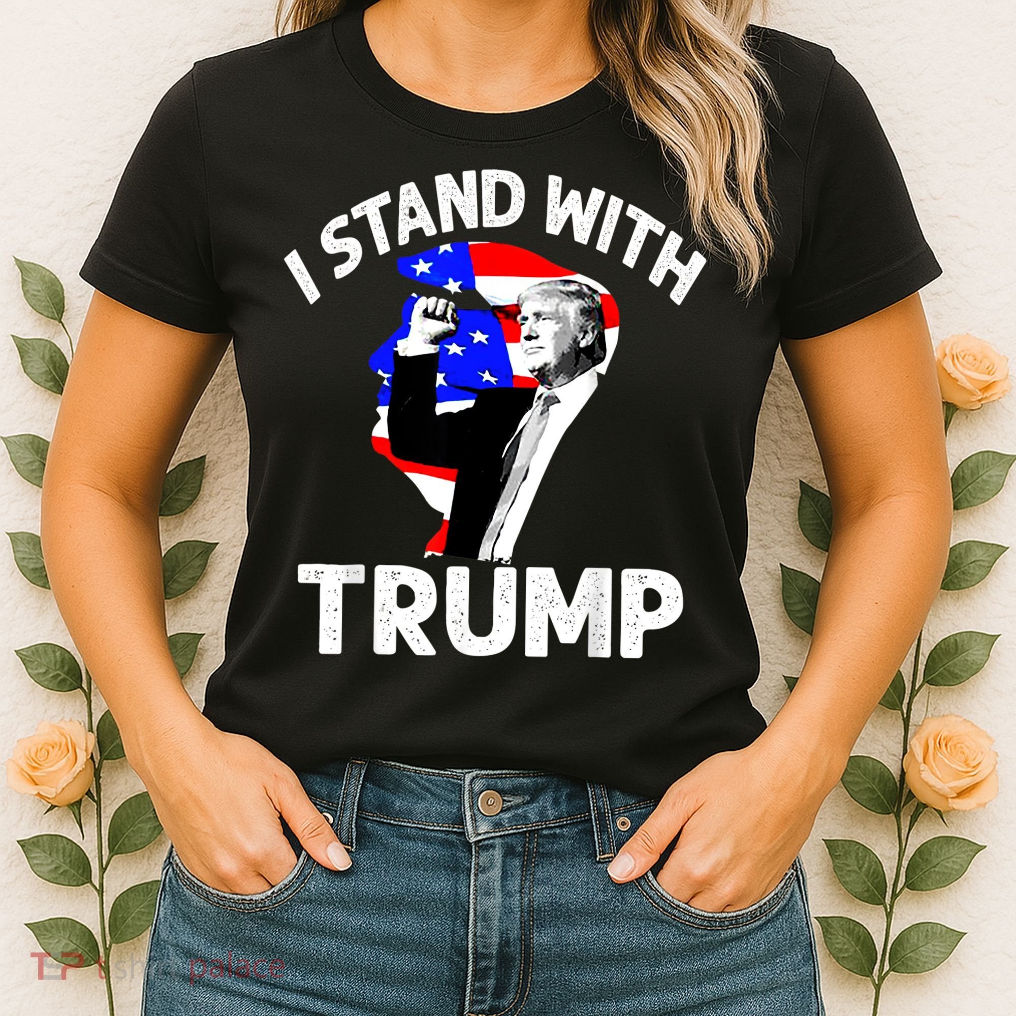 I Stand With Trump American Flag Women's T-Shirt