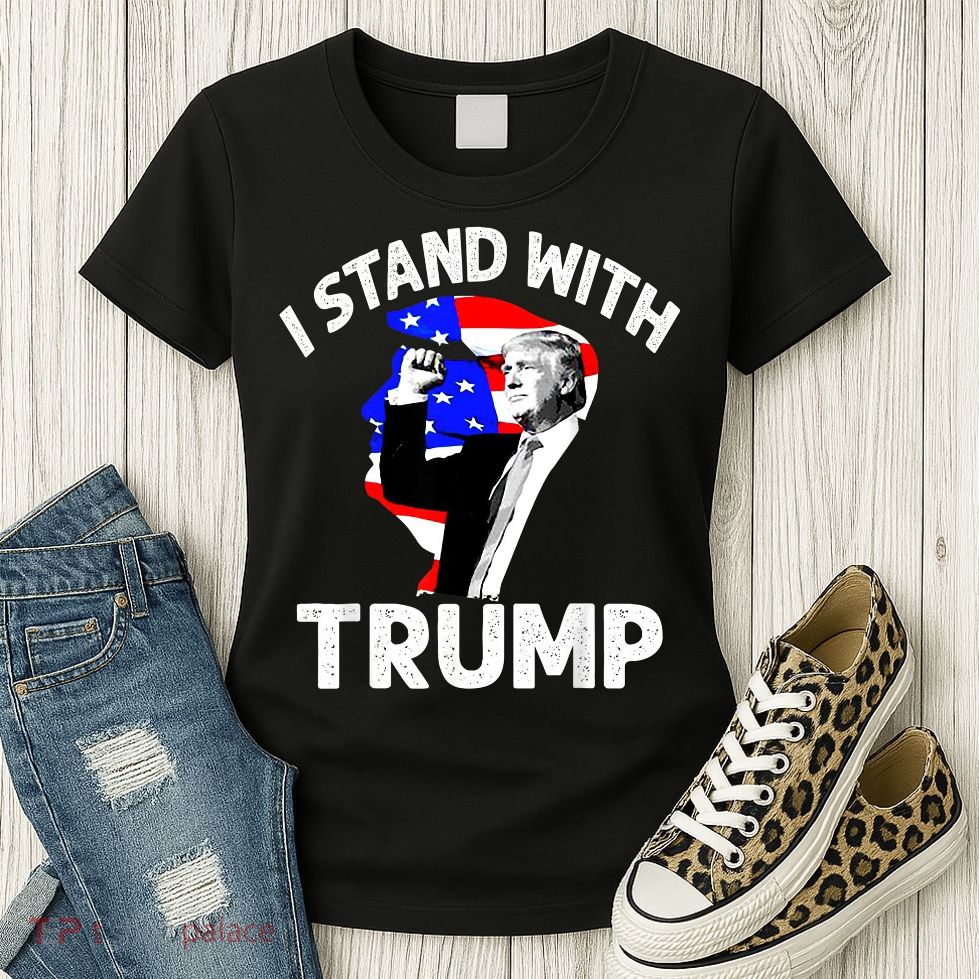 I Stand With Trump American Flag Women's T-Shirt