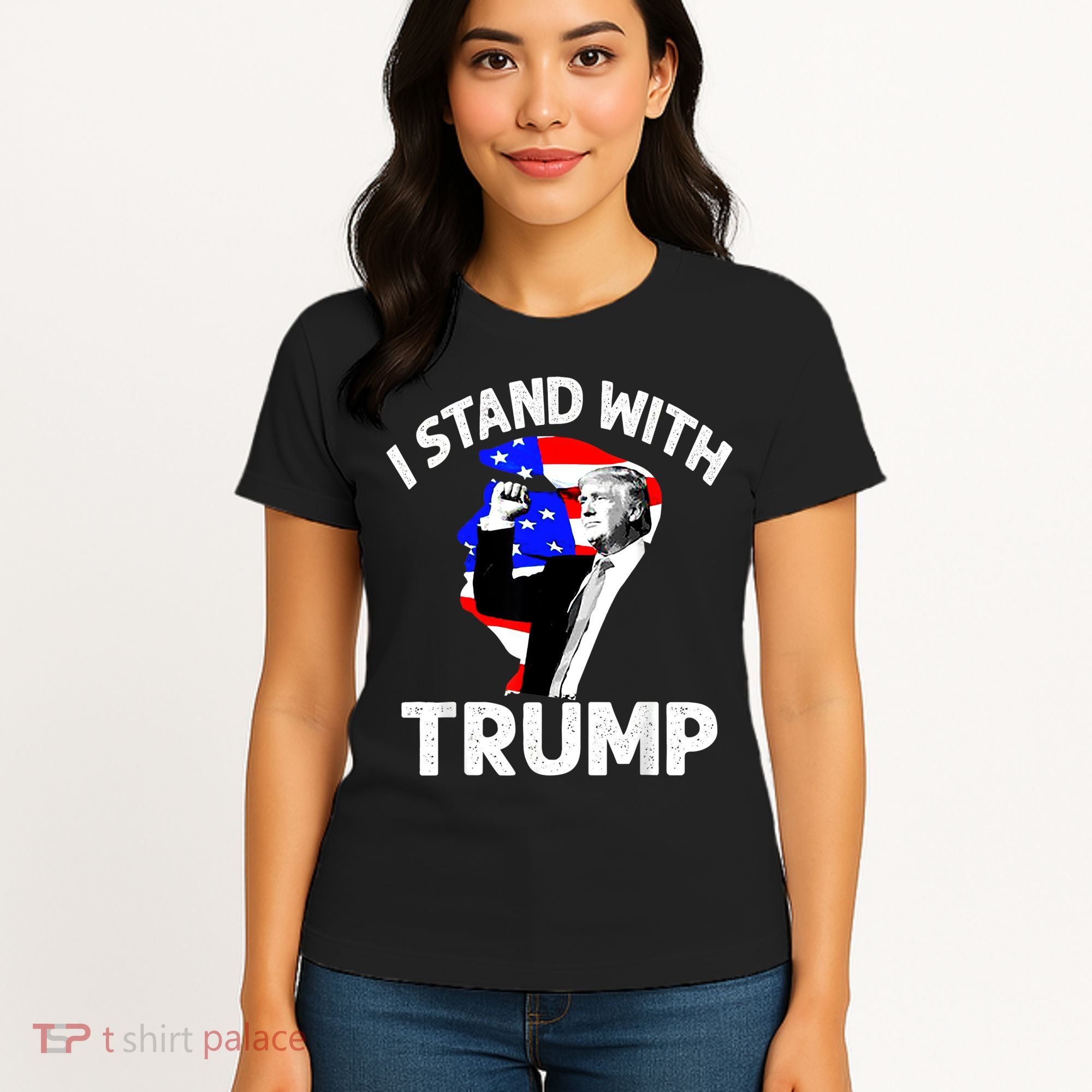 I Stand With Trump American Flag Women's T-Shirt