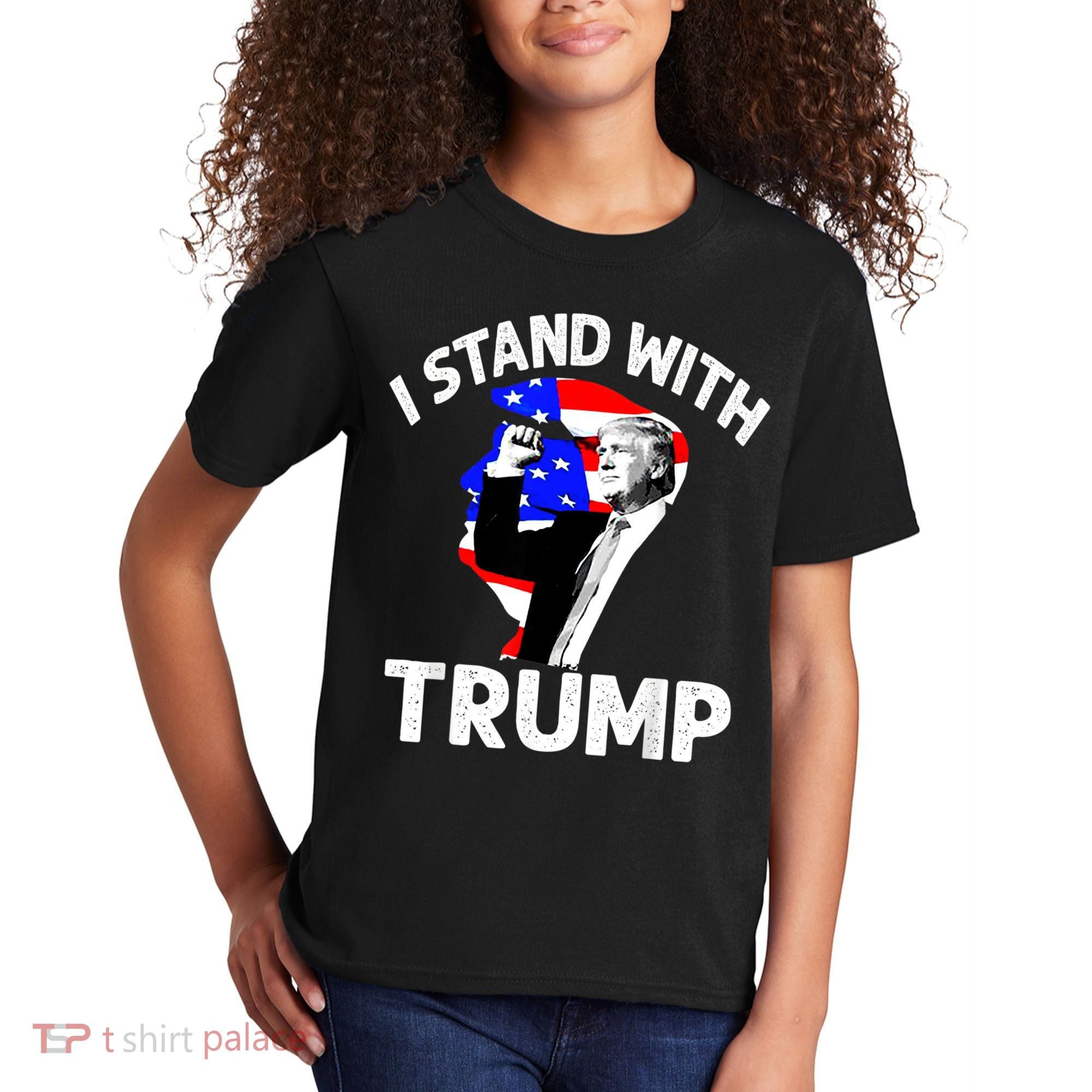I Stand With Trump American Flag Kids T-Shirt