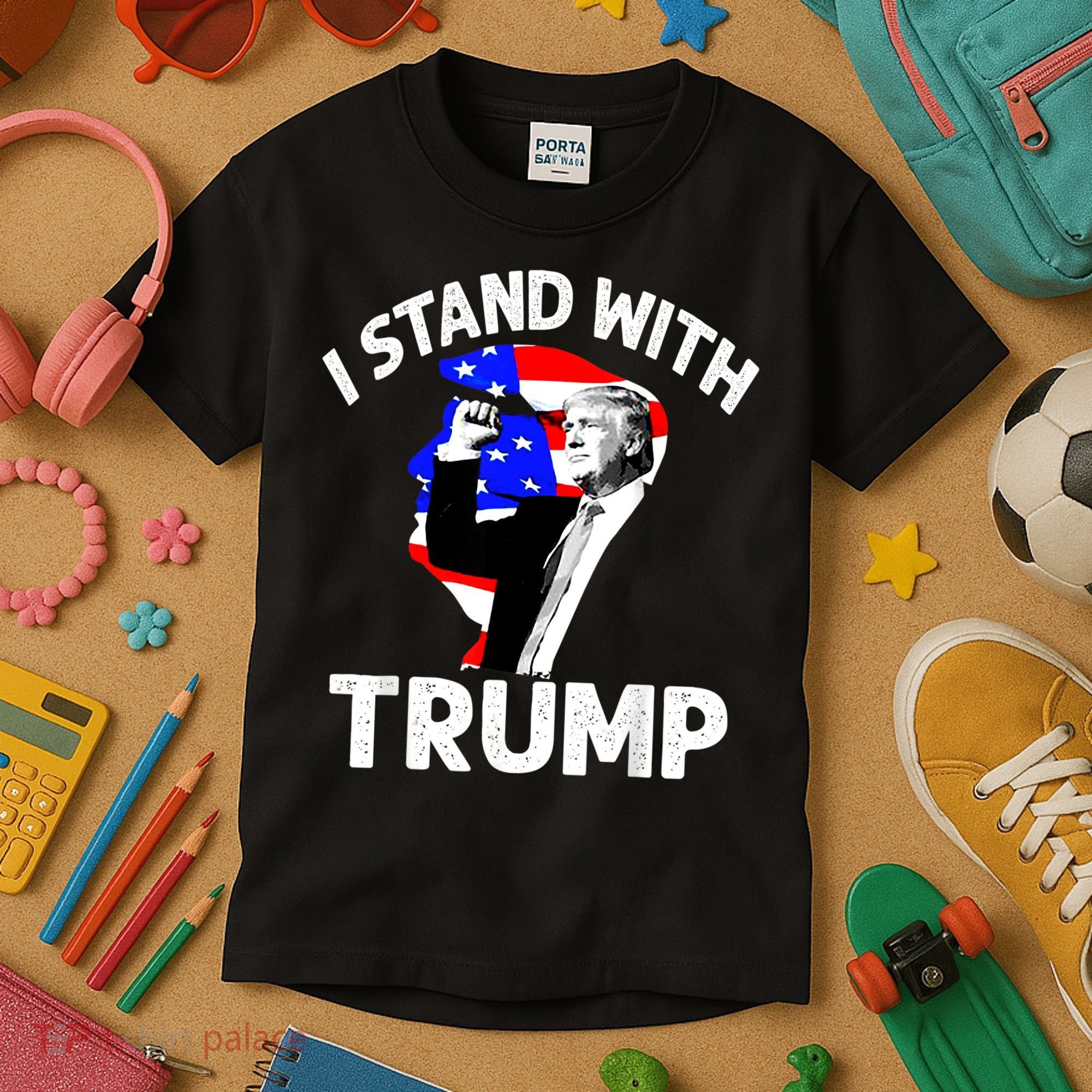 I Stand With Trump American Flag Kids T-Shirt