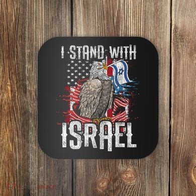 I Stand With Israel Vintage Eagle Us Flag Coaster