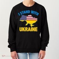 I Stand With Ukraine Map American Flag Us Support Ukrainian Gift Women's Sweatshirt thumb 0