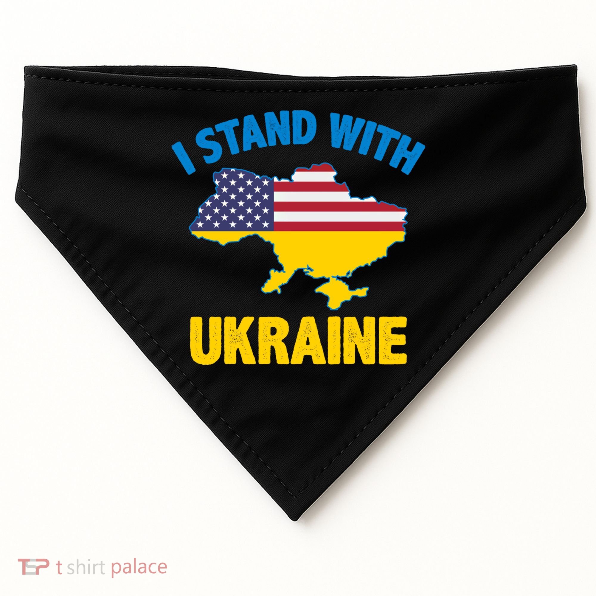 I Stand With Ukraine Map American Flag Us Support Ukrainian Gift USA-Made Doggie Bandana