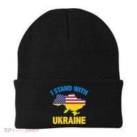 I Stand With Ukraine Map American Flag Us Support Ukrainian Gift Beanie thumb 0