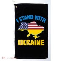 I Stand With Ukraine Map American Flag Us Support Ukrainian Gift Golf Towel thumb 0
