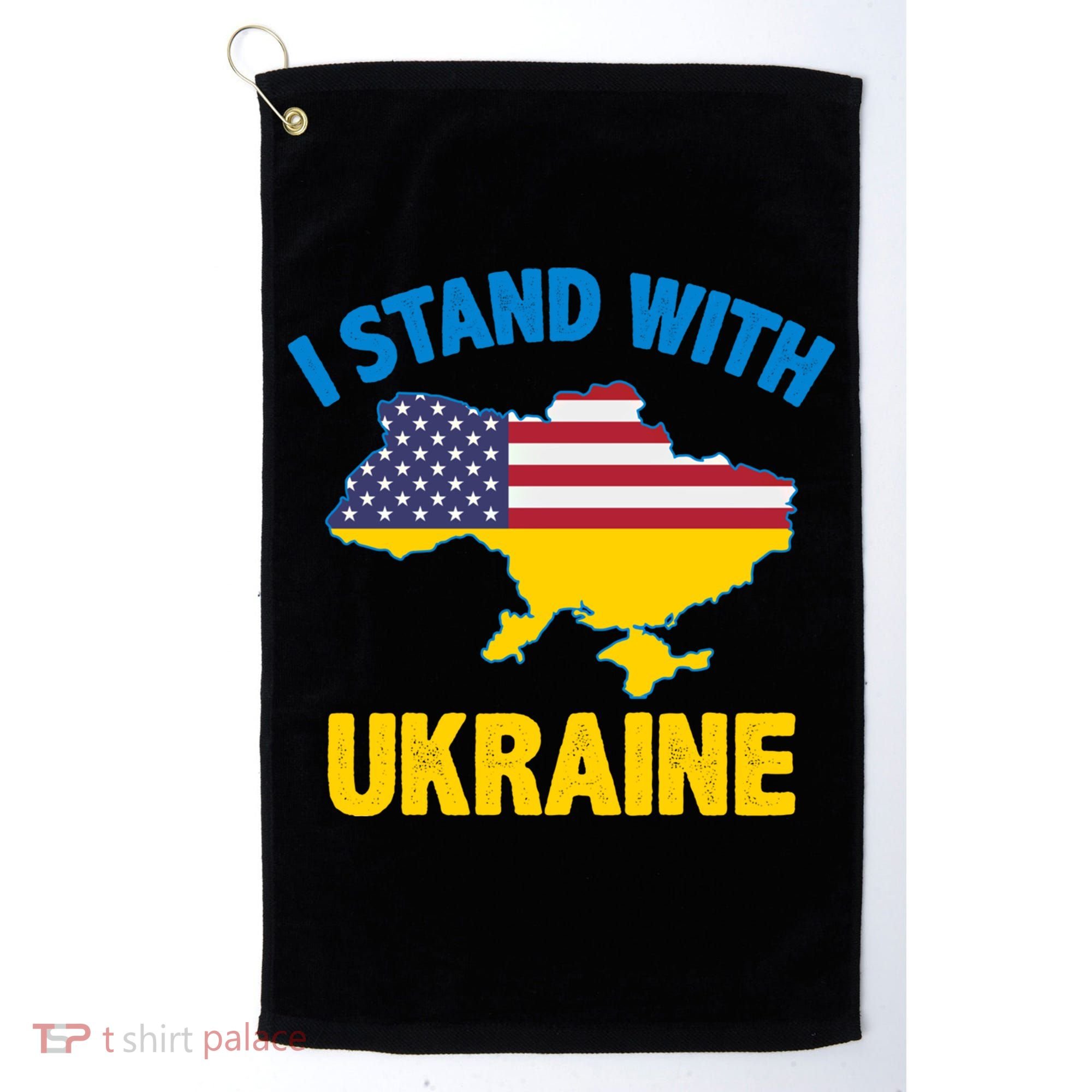 I Stand With Ukraine Map American Flag Us Support Ukrainian Gift Golf Towel