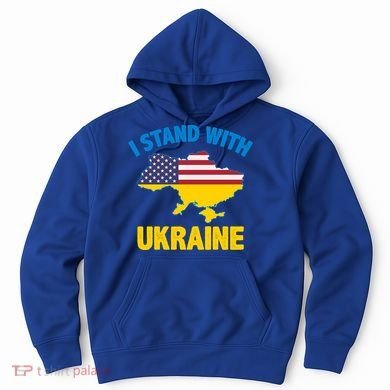 I Stand With Ukraine Map American Flag Us Support Ukrainian Gift Hoodie