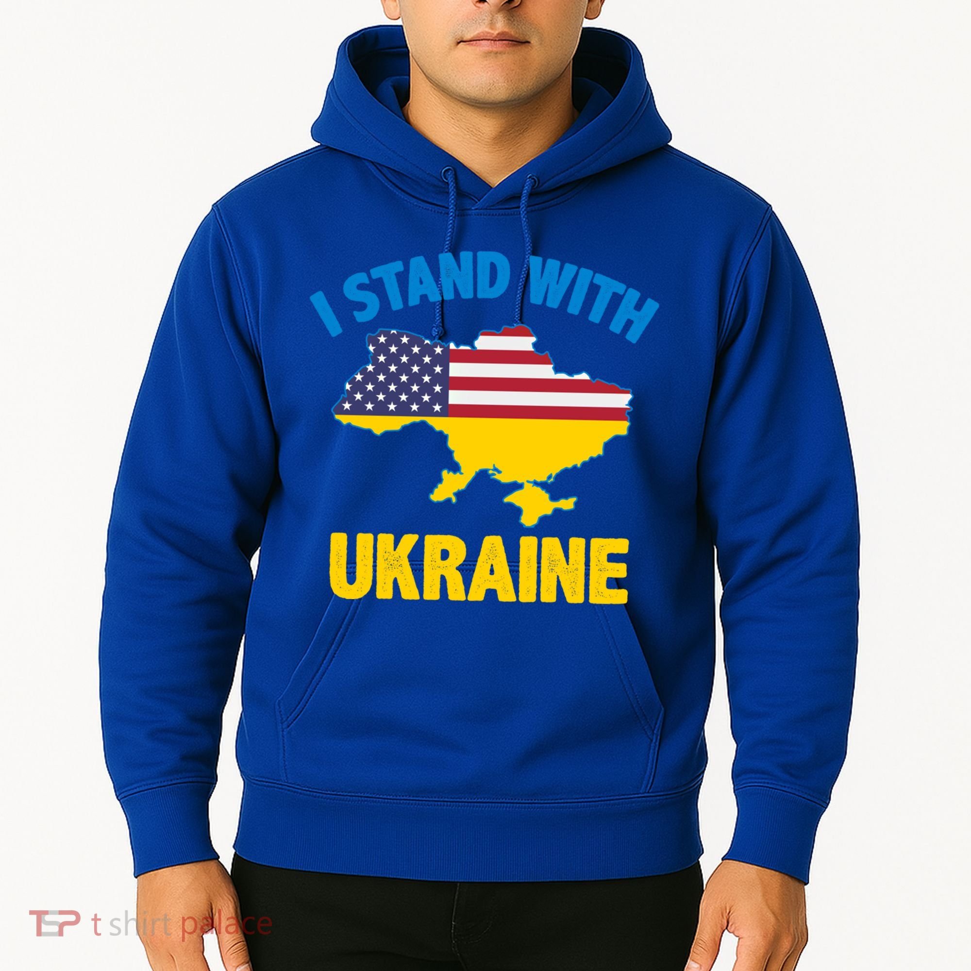 I Stand With Ukraine Map American Flag Us Support Ukrainian Gift Hoodie