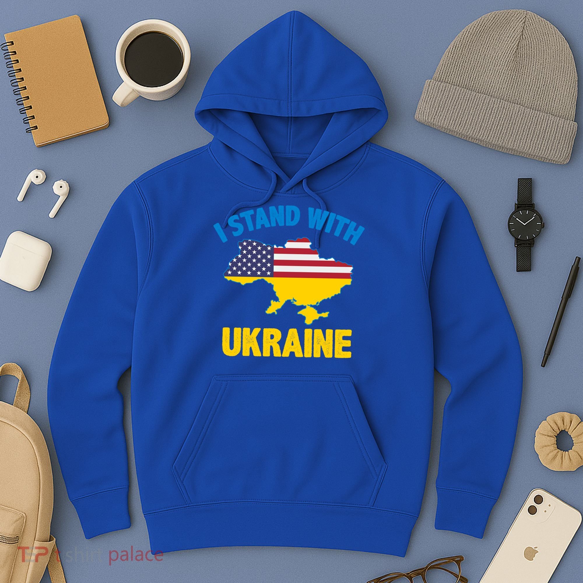 I Stand With Ukraine Map American Flag Us Support Ukrainian Gift Hoodie