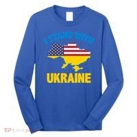 I Stand With Ukraine Map American Flag Us Support Ukrainian Gift Long Sleeve Shirt thumb 0