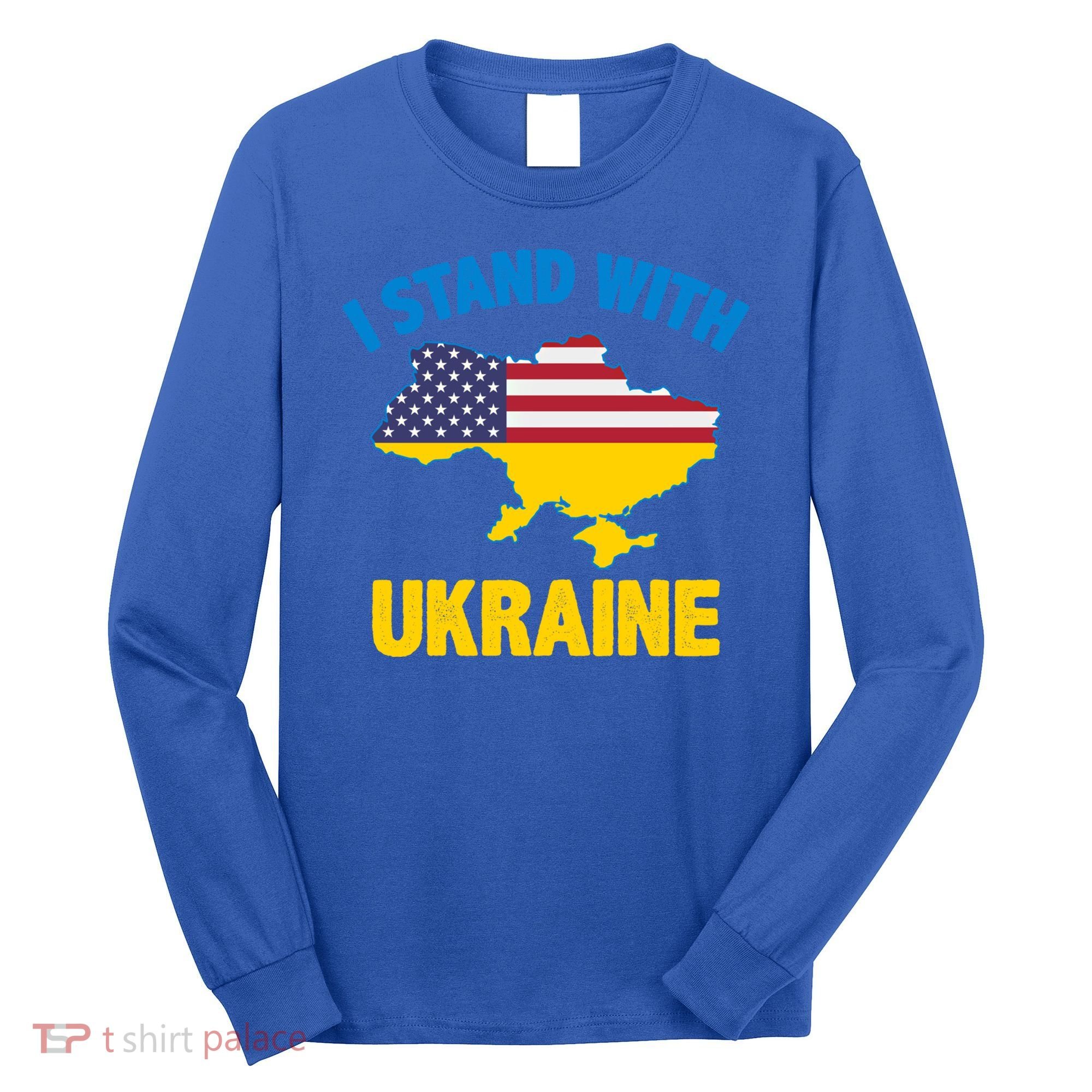 I Stand With Ukraine Map American Flag Us Support Ukrainian Gift Long Sleeve Shirt